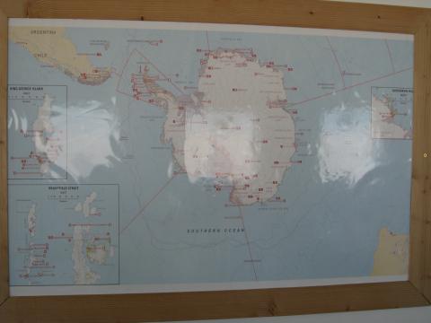 Photo of map of Antarctic stations